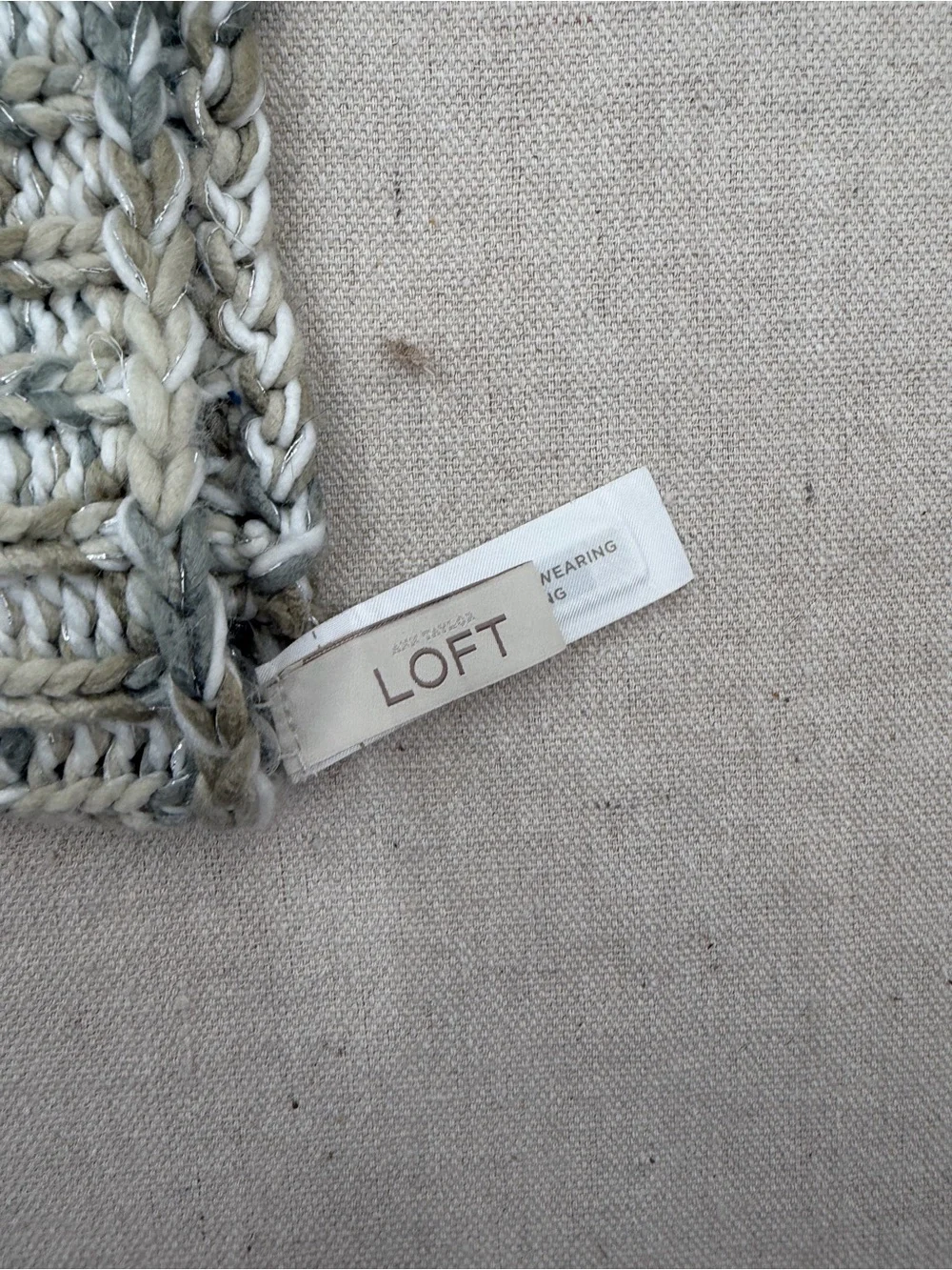 LOFT Neutral Multicolor Braided Knit Scarf - Cream, Gray, Green